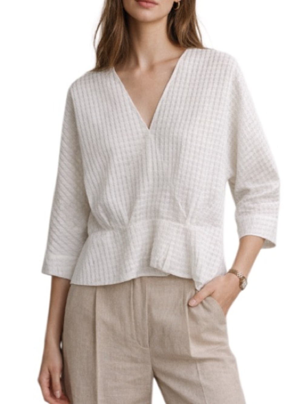 Massimo Dutti White Textured Check Blouse